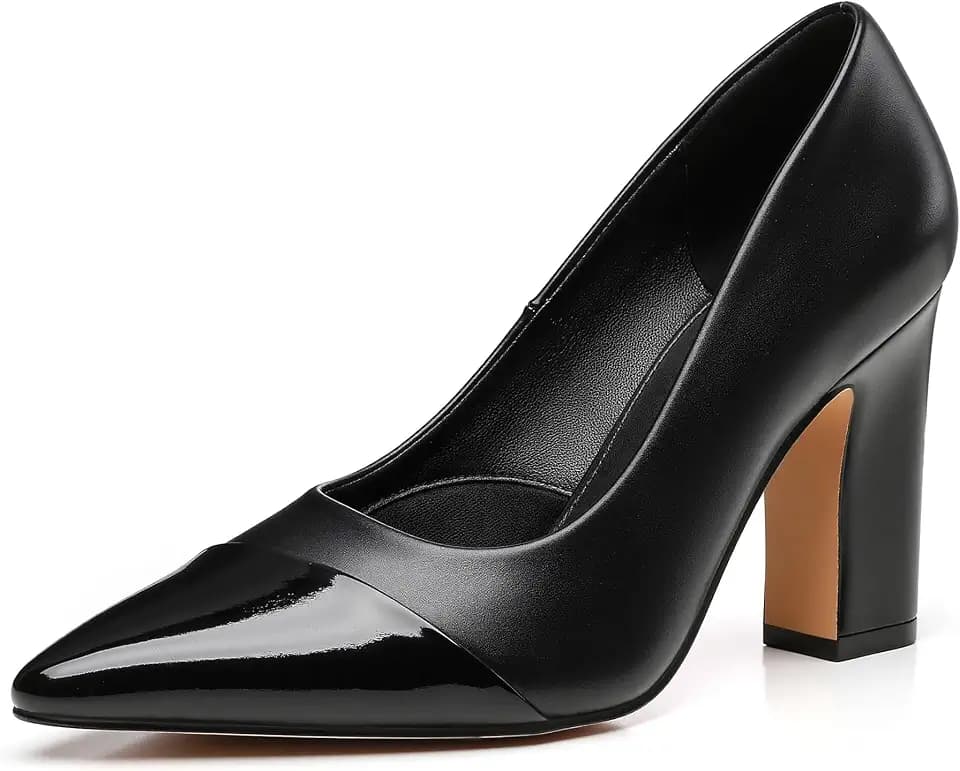 Trary Heels for Women Closed Pointed Toe Chunky Pumps Shoes Women Block High Heels Comfortable Slip-On Dress Office Party Wedding Shoes 3.54" Heel