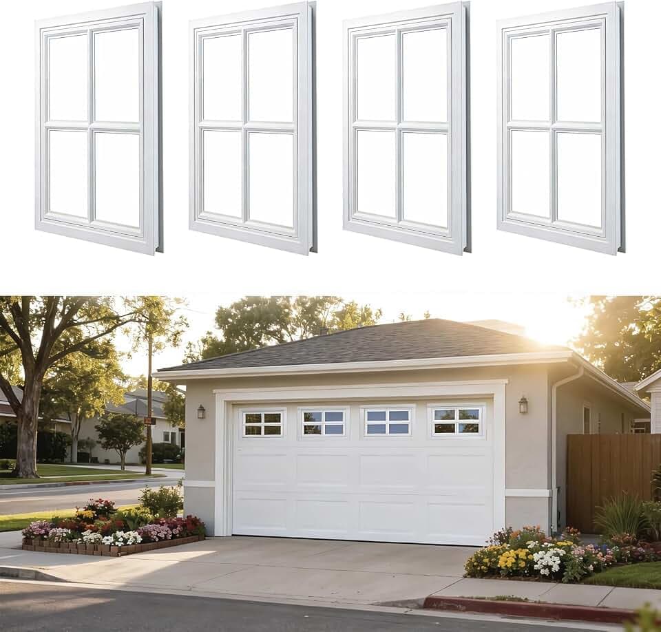 4 Pack Cross Garage Door Windows, 20.7" x 13.8" Replacement Vinyl Window Inserts with Acrylic Transparent Panel for Garage Door, Cabins, Storage Rooms, Workshops