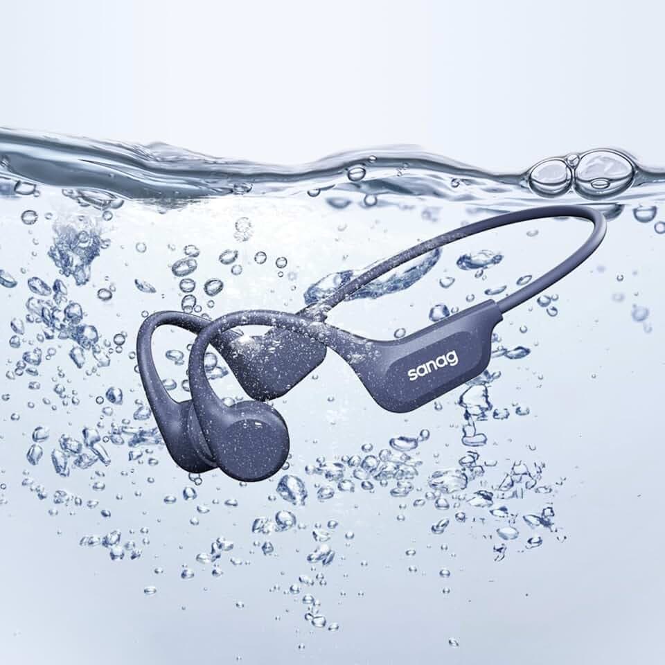 SANAG B60SPro Max Knochenleitungs-Kopfhörer, offenes Ohr, kabellose Schwimmkopfhörer, eingebauter 64 GB Speicher, IPX8, wasserdicht, Sport-Kopfhörer, Geräuschreduzierung mit Mikrofon, 10H (blau)