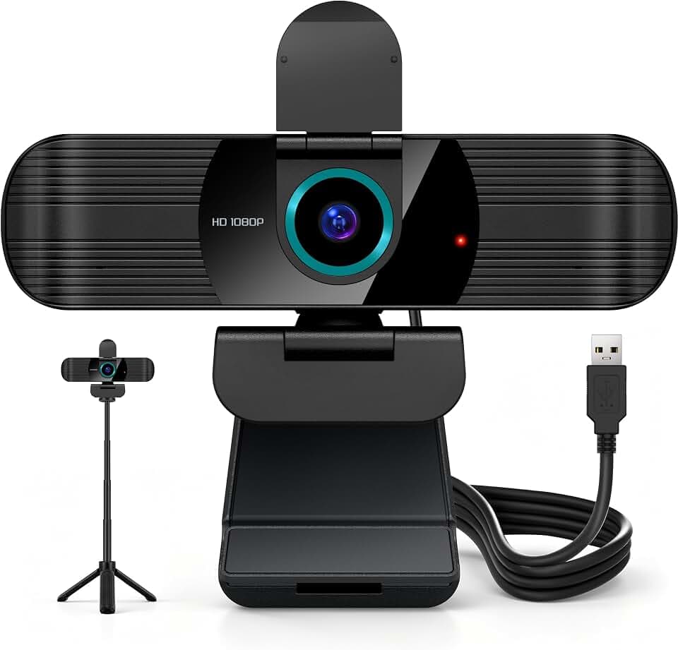 Pro HD 1080p/30fps Webcam with Tripod, External USB Camera for PC/Laptop