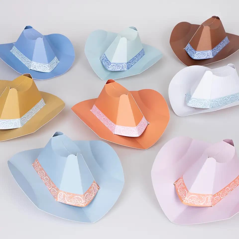 Meri Meri Mini Cowboy Party Hats (Pack of 8), Paper Birthday Party Hats, 8 Stylish Colors, Ages 3+, Cowboy Western Party Decorations, 7.25" x 2.75" x 7.5"
