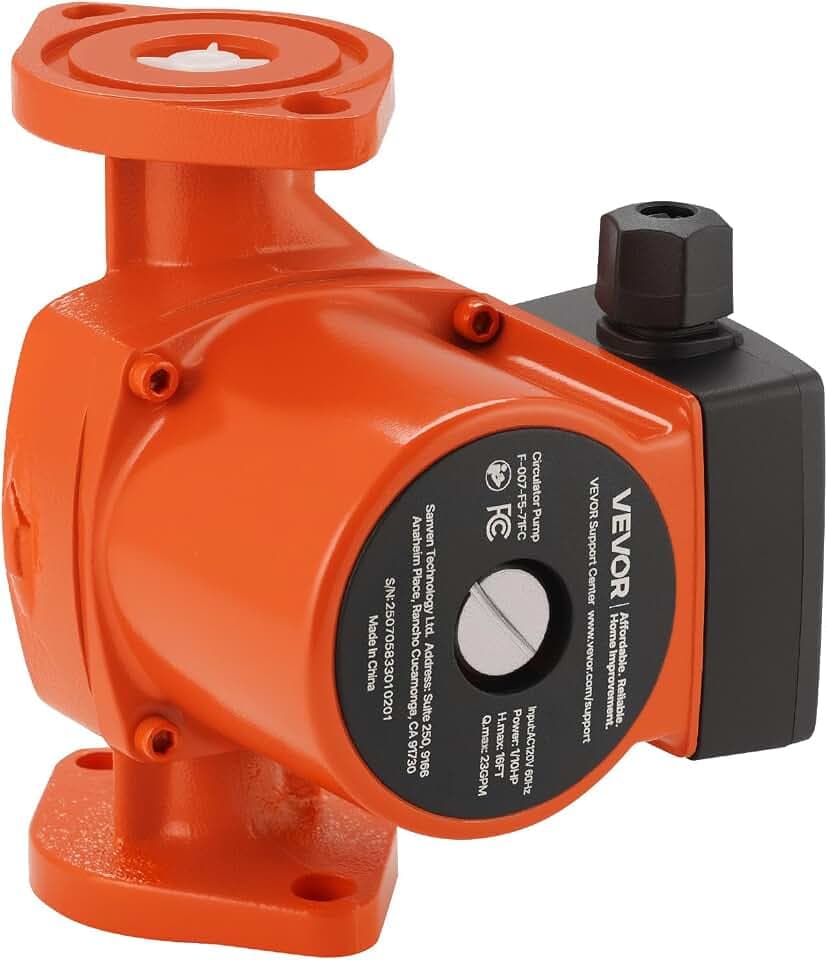 VEVOR F-007-F5-71FC Cast Iron Circulator Pump, 23 GPM, AC 120V 16 ft Hot Water Recirculating Circulation Pump, 1-Inch Flange Connection, 3-Speed Adjustment, Quiet Operation, for Home Heating System