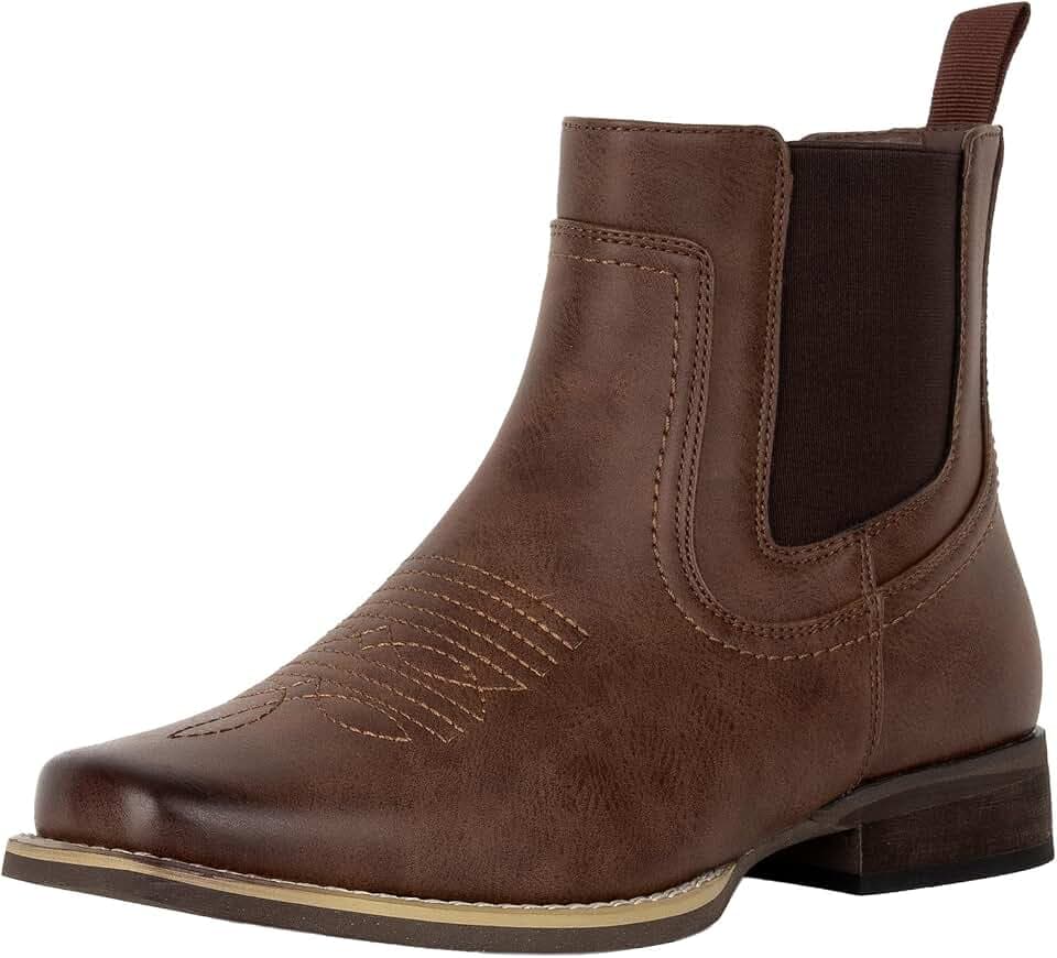J's.o.l.e Knöchel-Cowboystiefel für Männer Quadratische Zehe Chelsea-Stiefel Herren Casual Retro Stylish Stiefel