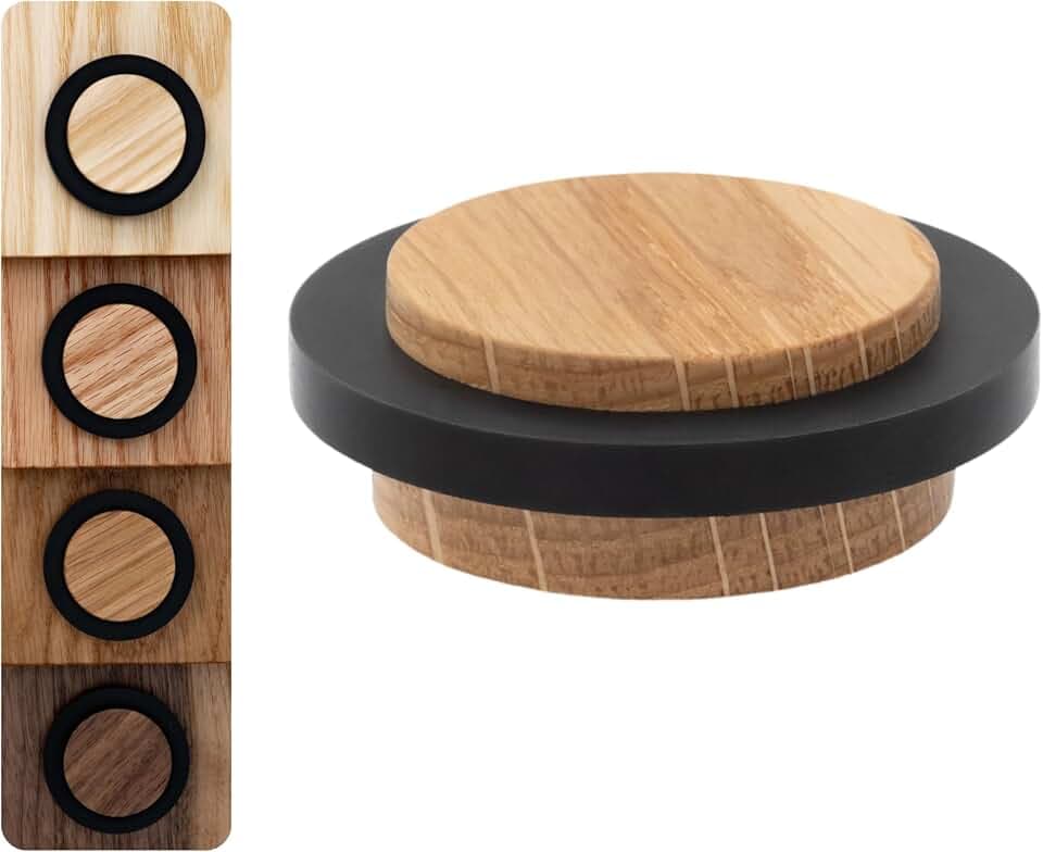 EVI Herrajes | Türstopper Boden Holz | Eichenholz mit schwarzem Gummi | Ø47x22mm | Klebstoffmontage | Mod.20345X19