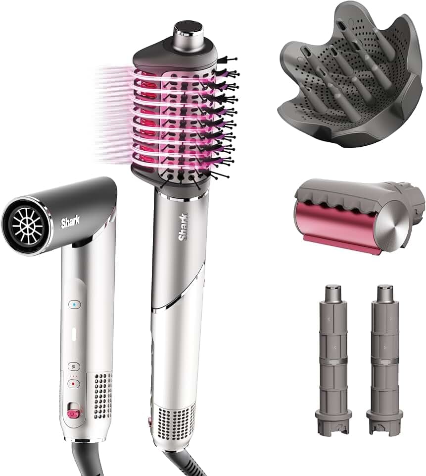 Shark FlexFusion Ceramic Air Styler, Diffuser+Curlers, Metallic Mist, HD642