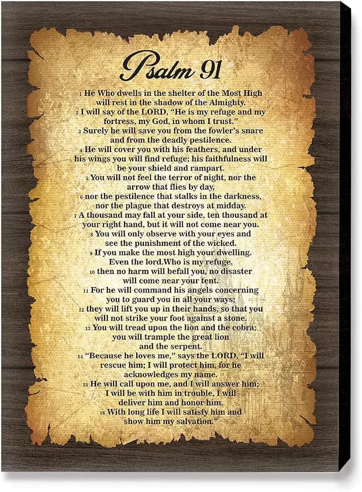 JANLAN Psalm 91 Wall Art,Christian Canvas Wall Decor