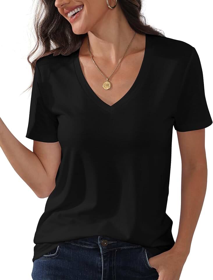 PALINDA Women's Classic Fit T Shirts Short Sleeve V Neck Casual Tee Shirt Summer Tops