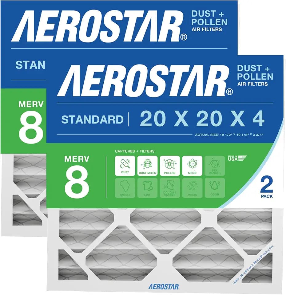 Aerostar Air Filter 20x20x4 MERV 8 AC Filter, HVAC, Furnace Filter, 2 Pack