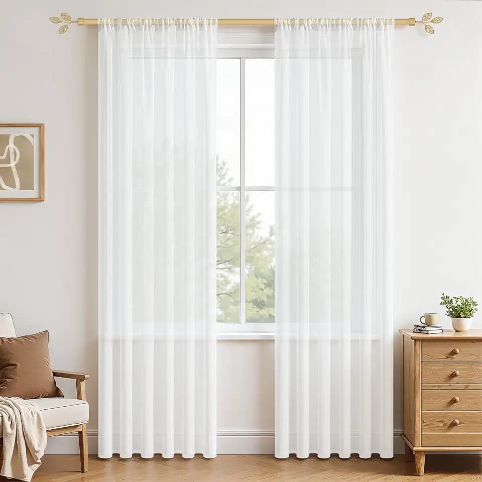 MRTREES Schlafzimmer Gardinen Weiß 2er Set 235 cm Lang 140 cm Breit, Gardine mit Tunnelzug Store Gardinen Modern für Wohnzimmer Fenster Transparent Halbtransparent Schals Stores