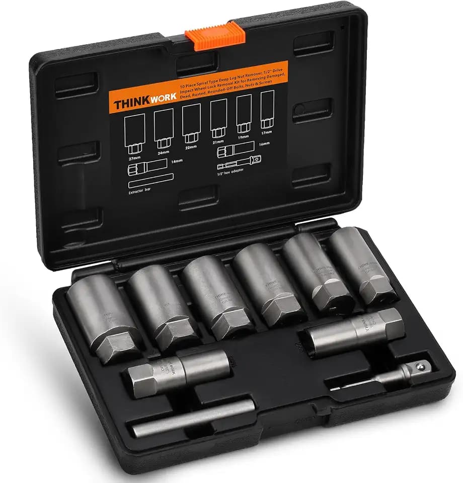 10-Piece Locking Lug Nut Removal Tool, 1/2" Drive Lug Nut Extractor Set