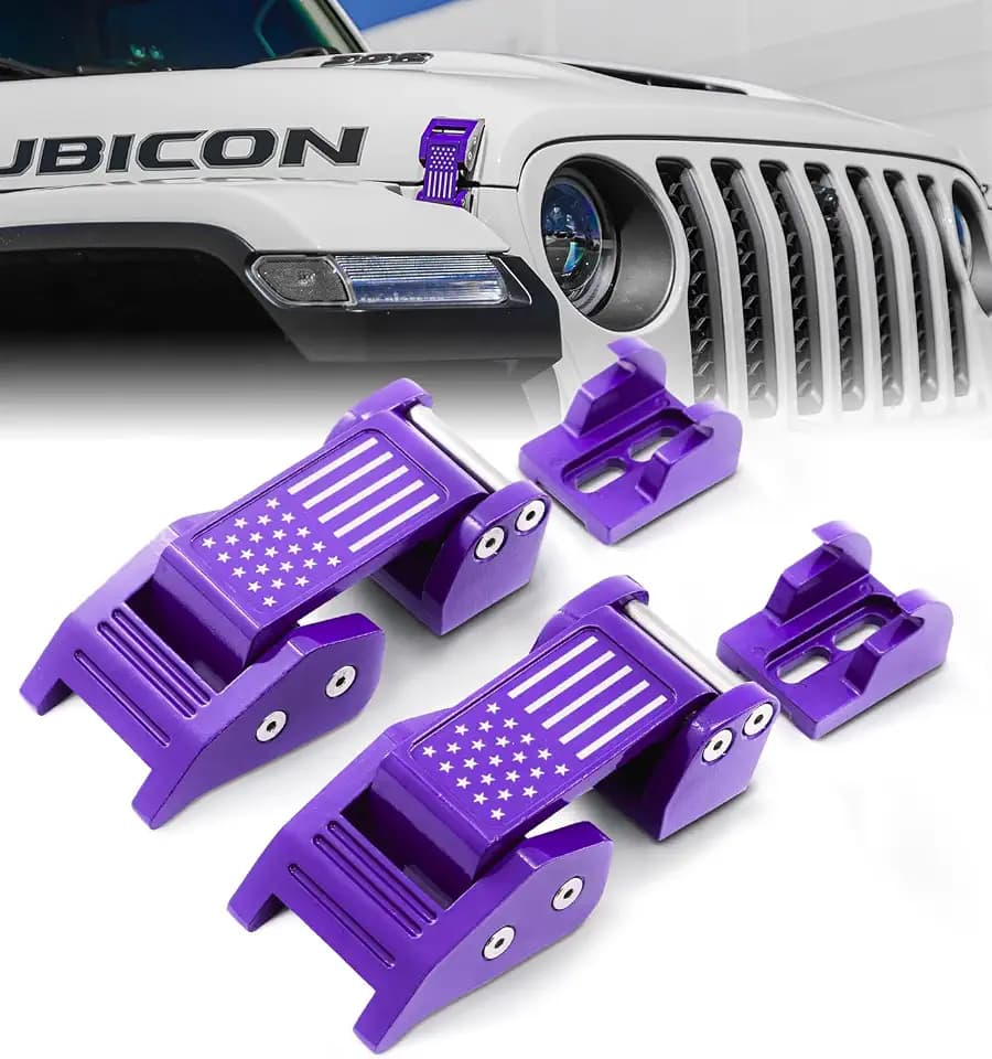 Purple U.S. Flag Aluminum Hood Latches Compatible with 2007+ Jeep JK JL JT
