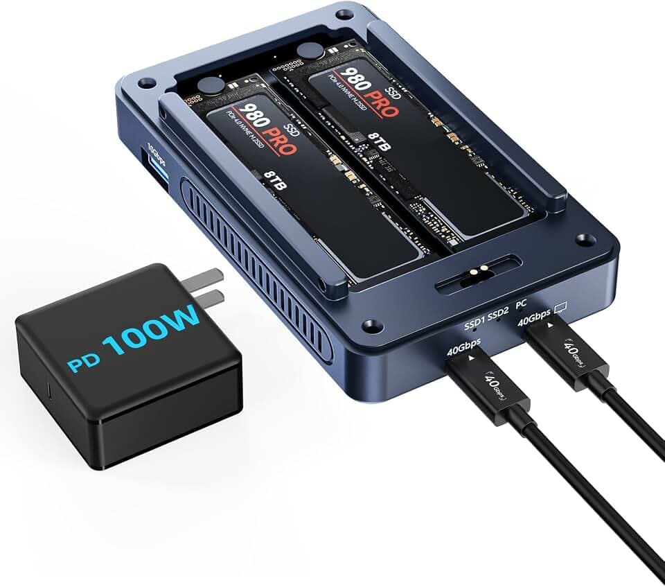 ACASIS 40Gbps M.2 NVMe SSD Enclosure, Cooling Fan, Compatible with 40Gbps / USB 4.0, Tool-Free, Aluminum Dock Dual Monitor, Support Software RAID, 2 USBC 40Gbps for M1/M2/Windows