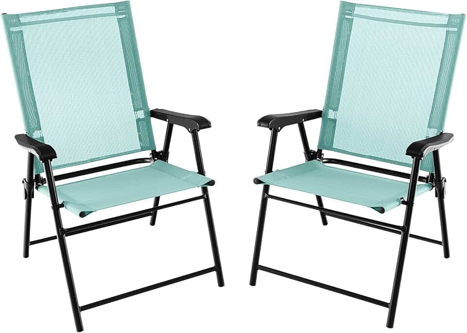 COSTWAY 2er Set Gartenstühle, Klappstühle mit Armlehnen, Balkonstühle mit wetterfestem Stoff, Terrassenstühle für Garten, Hinterhof, Balkon, Minzgrün