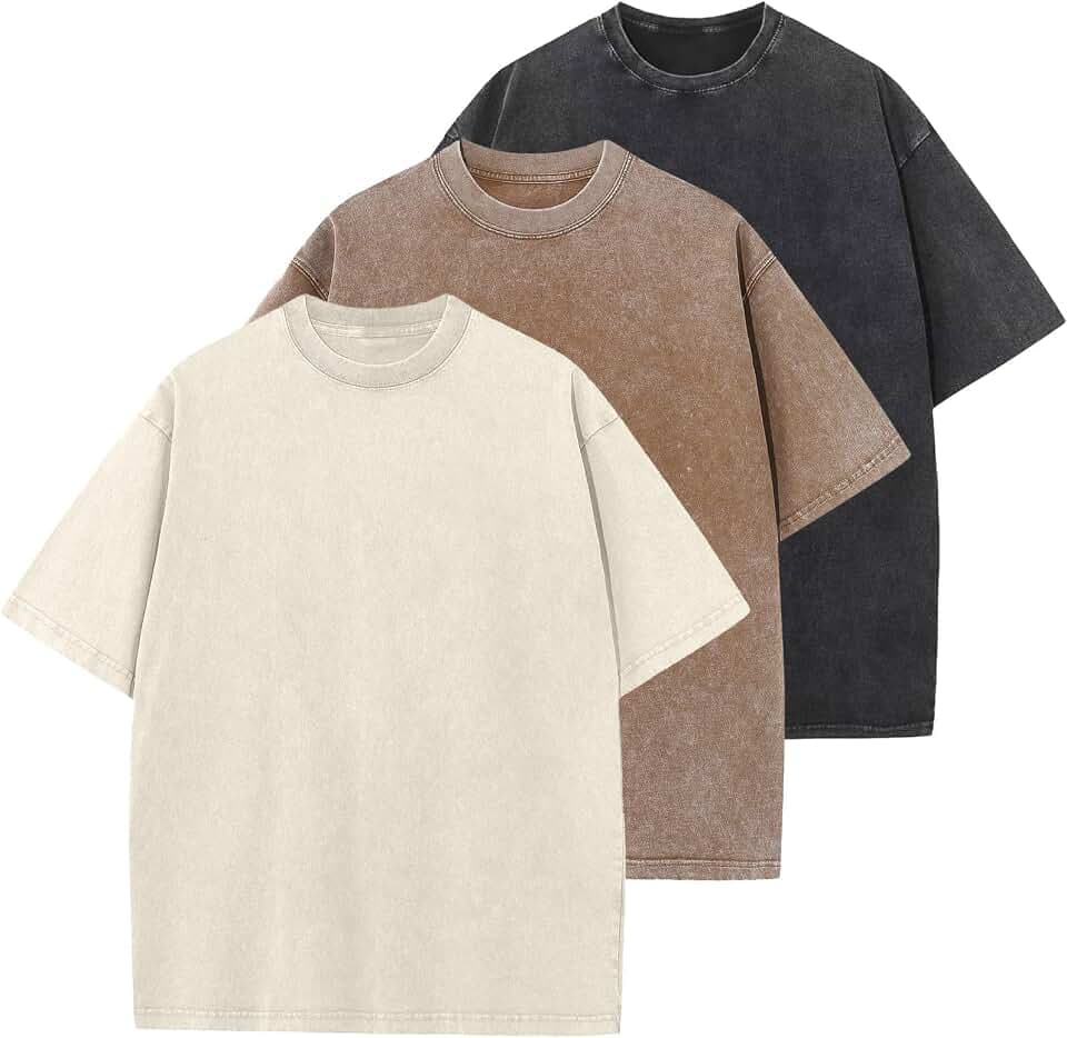 Vintage Mens Oversized T Shirts Heavyweight Cotton T Shirts Casual Loose Workout Tee for Men Solid Basic Tee Tops