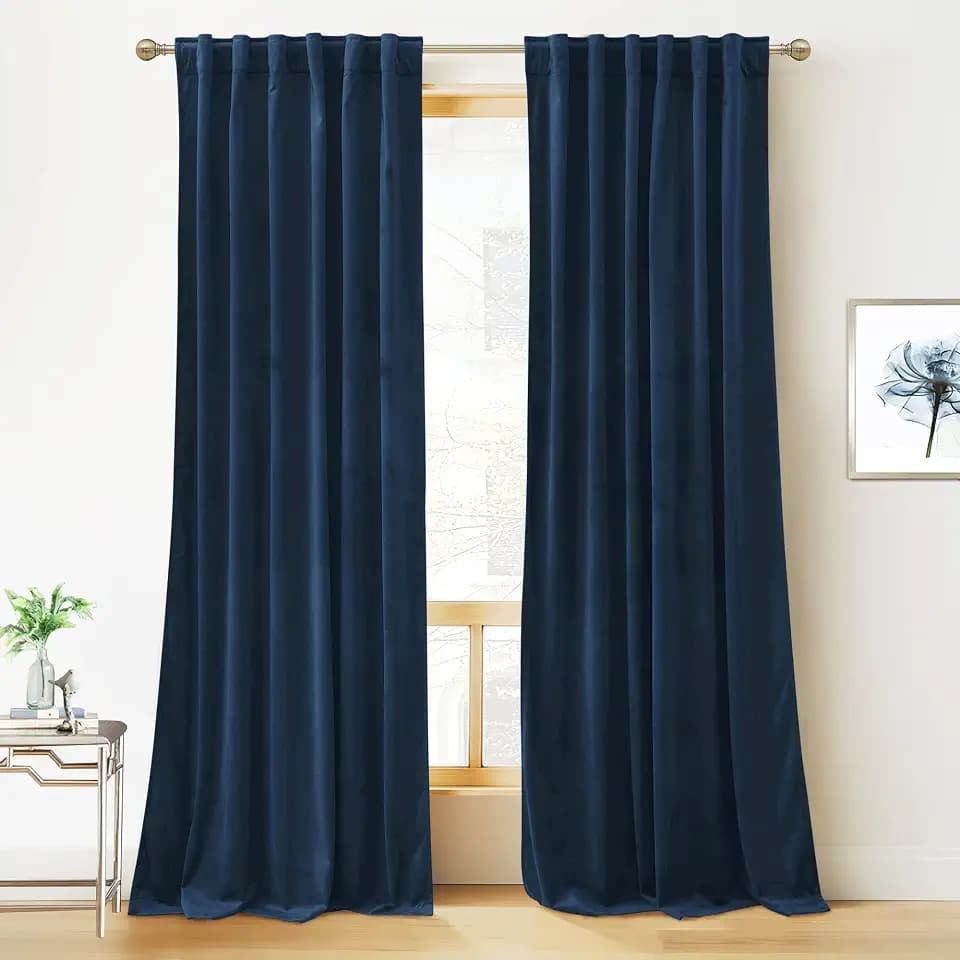 RYB HOME Blue Velvet Blackout Curtains for 84 inches Bedroom Living Room