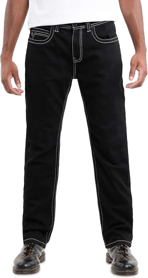 CULTURA Men’s Cotton Relaxed Slim Fit Saddle Stitch Stretch Denim Jeans