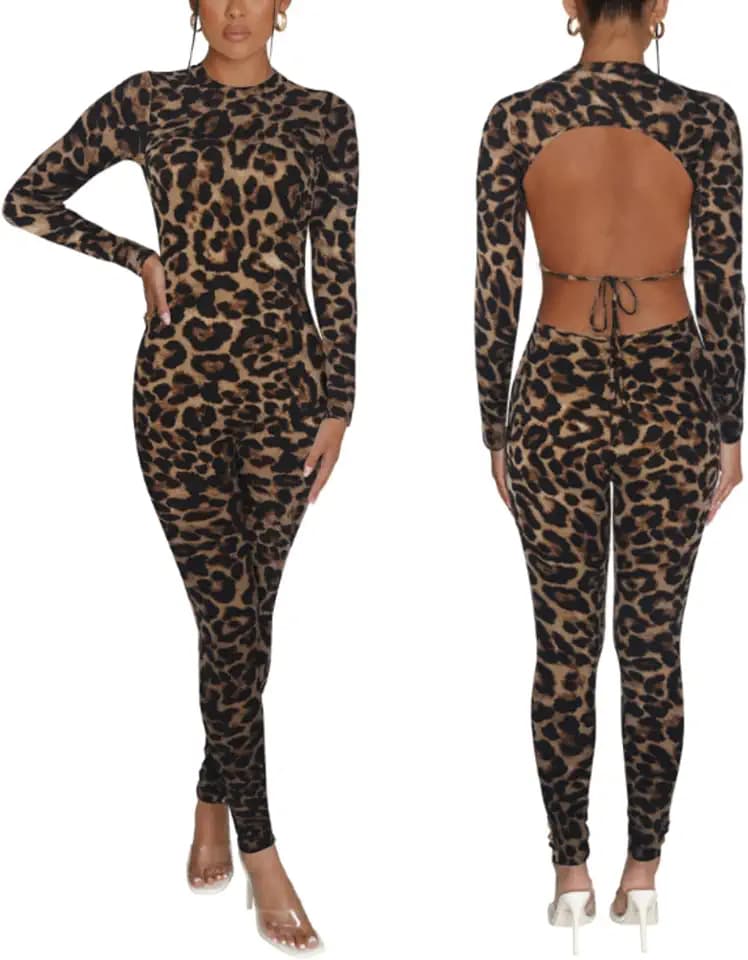 Hafailia Women's Backless Jumpsuit Long Sleeve Bodycon Romper