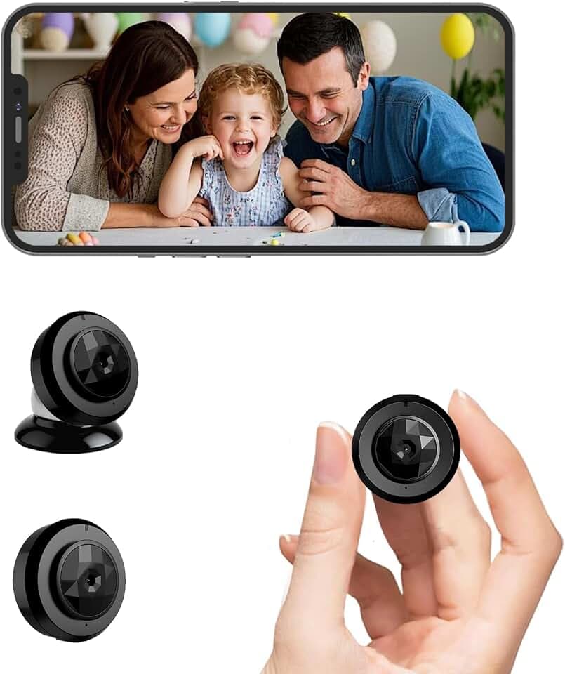 Mini Kamera 1080P, Drahtlose Kamera, Kamera für zu Hause, 360°Weitwinkel Kleine Kamera, mit Nachtsichtfunktion und Bewegungsdetektion, für Babys, Haustiere, Innen und Außen, Ohne WLAN/Bluetooth/APP