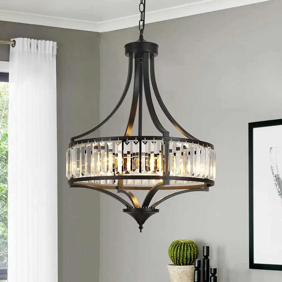 CNRATYE 5-Light Black Crystal Chandelier for Dining Room, Modern Farmhouse