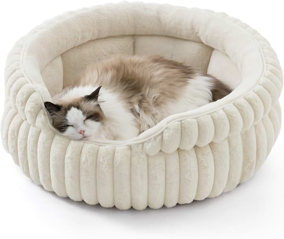 Bedsure ComfyFleece® Washable Cute Large Cat Bed,Soft Round Puppy Bed,23in