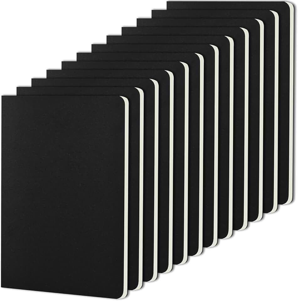 ZCZN Notizheft A5 liniert, 12 Stück Notizbuch, Schwarz Kraftcover