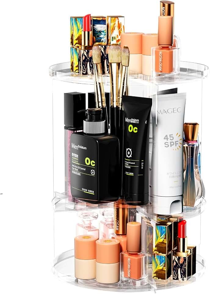 Newaner Make Up Kosmetik Organizer, 360 Drehung Lippenstift-Organizer | Kosmetische Aufbewahrungsbox Desktop für Dresser Badezimmer Schlafzimmer, Transparent Kommode aus Kunststoff