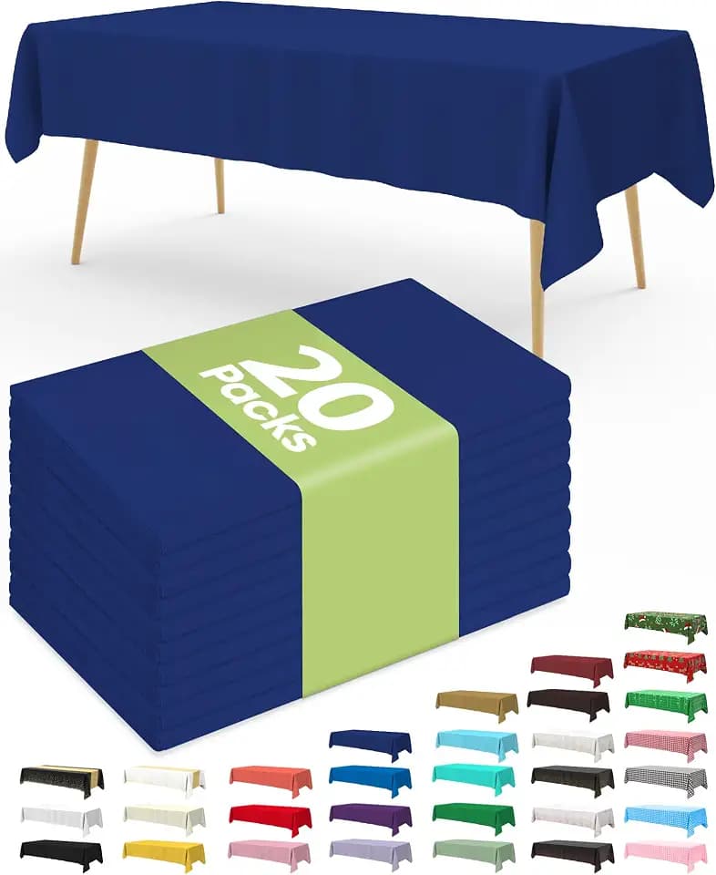 Pureegg 20 Pack Navy Blue Disposable Plastic Tablecloth 54x108 Inch