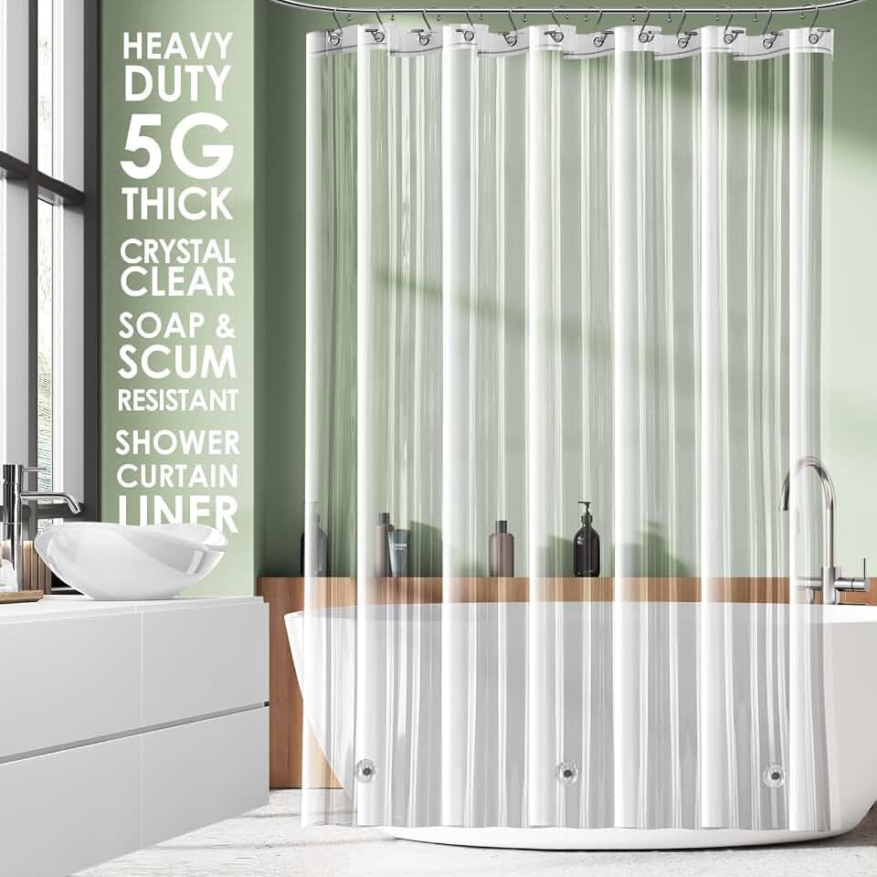Clara Clark Clear Shower Curtain Liner - 72x72 Lightweight, Waterproof PEVA with 3 Magnets