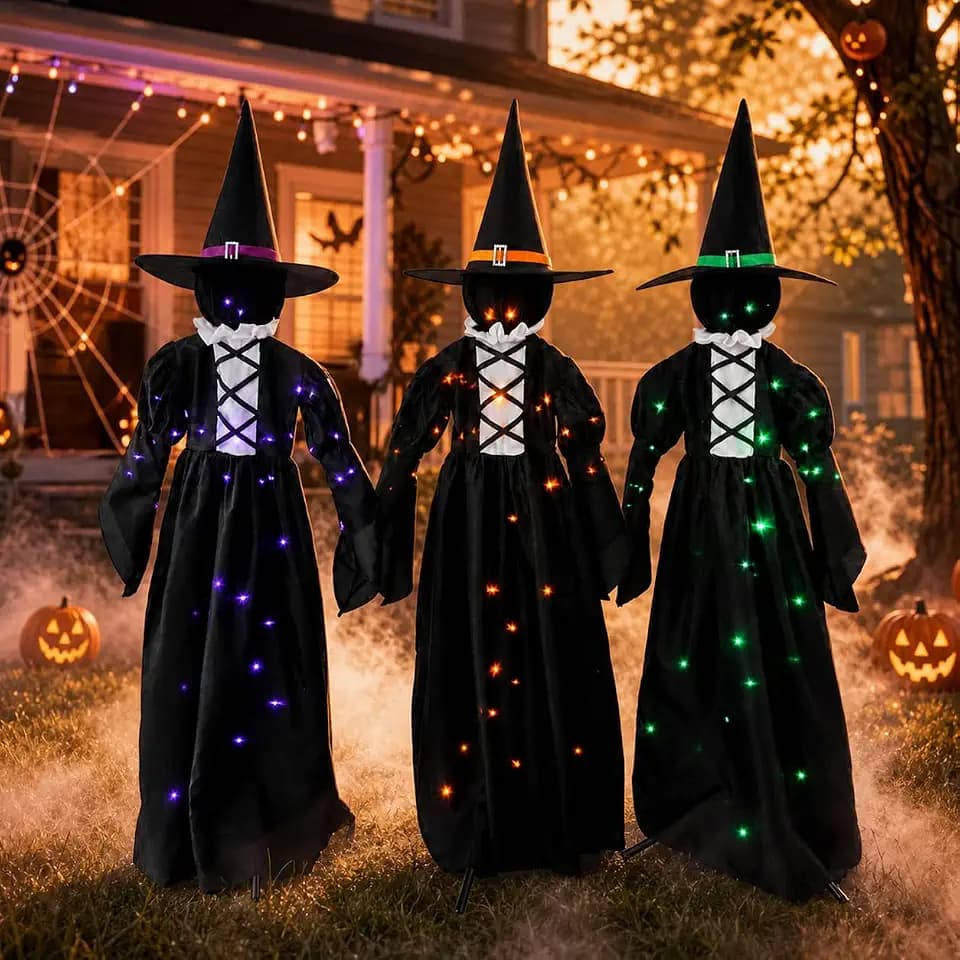 Halloween Witch Decorations Outdoor Set of 3 Light Up with Stakes