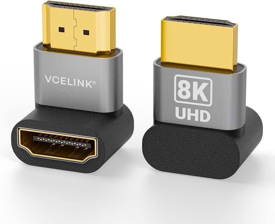 VCELINK 8K HDMI 2.1 Right Angle Adapter for TV Mounted, 90 Degree 2 Pack