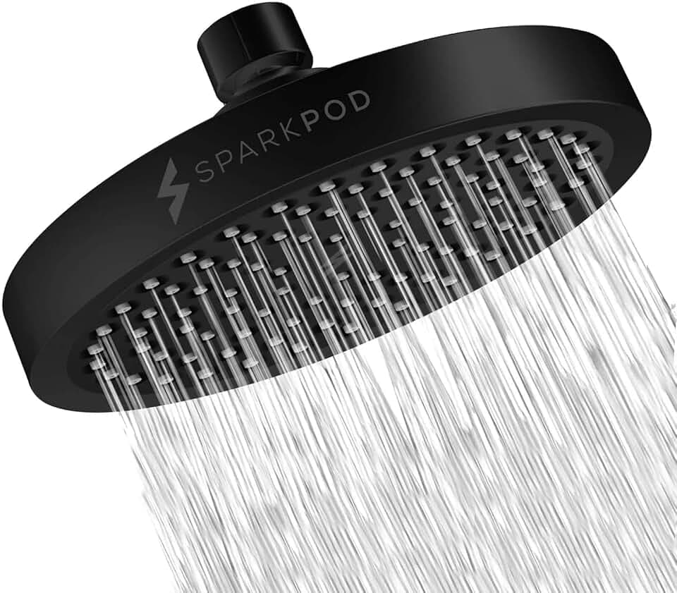 SparkPod Rain Shower Head, 6 Inch Round, Midnight Black Matte Finish