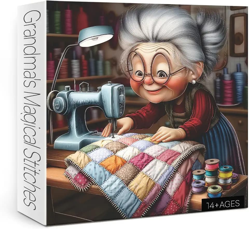 Vintage Grandma Sewing Machine Puzzles for Adults 1000 Pieces, Colorful Quilt Knitting Jigsaw Puzzle, Difficult Family Art Puzzles