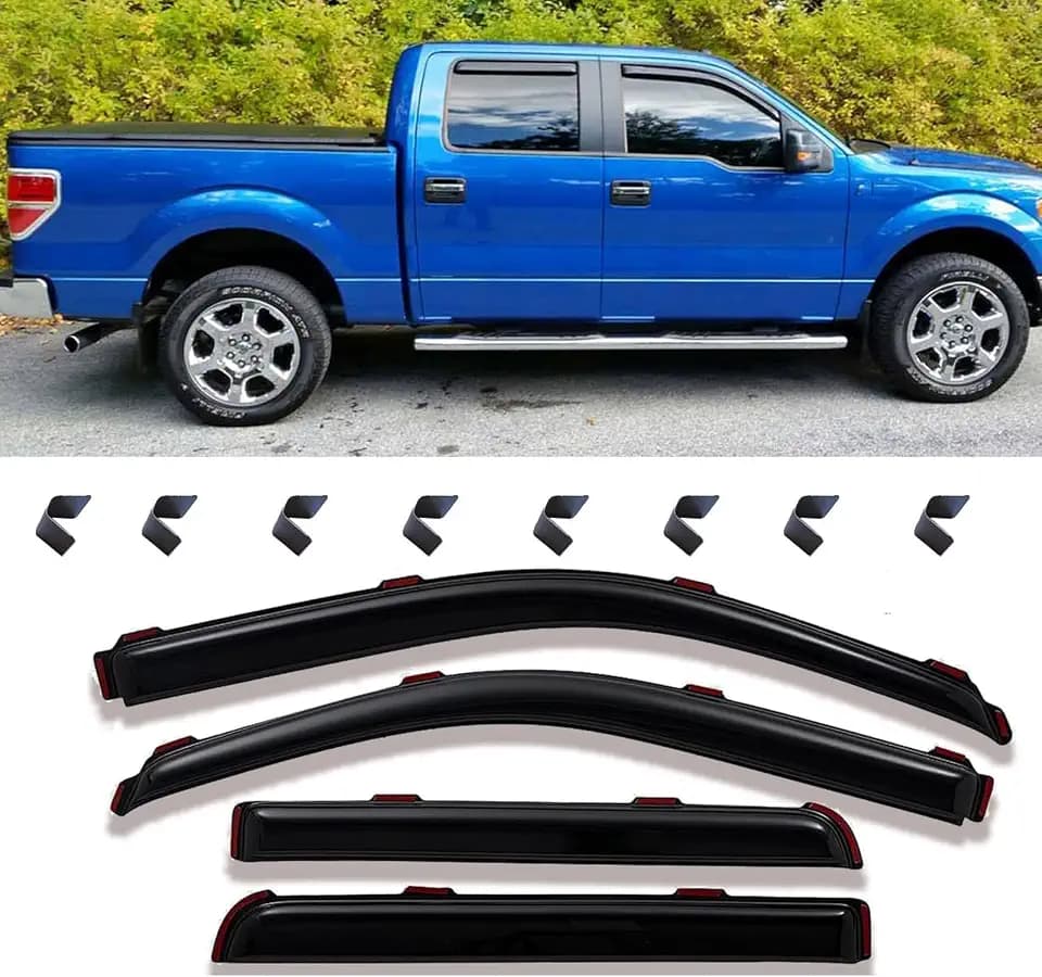in-Channel Rain Guards Window Visors Side Wind Deflectors Vent Guard Shade for Ford F-150 SuperCrew/Crew Cab 2009-2014,Sun 194155,in Channel 4-Pieces Set