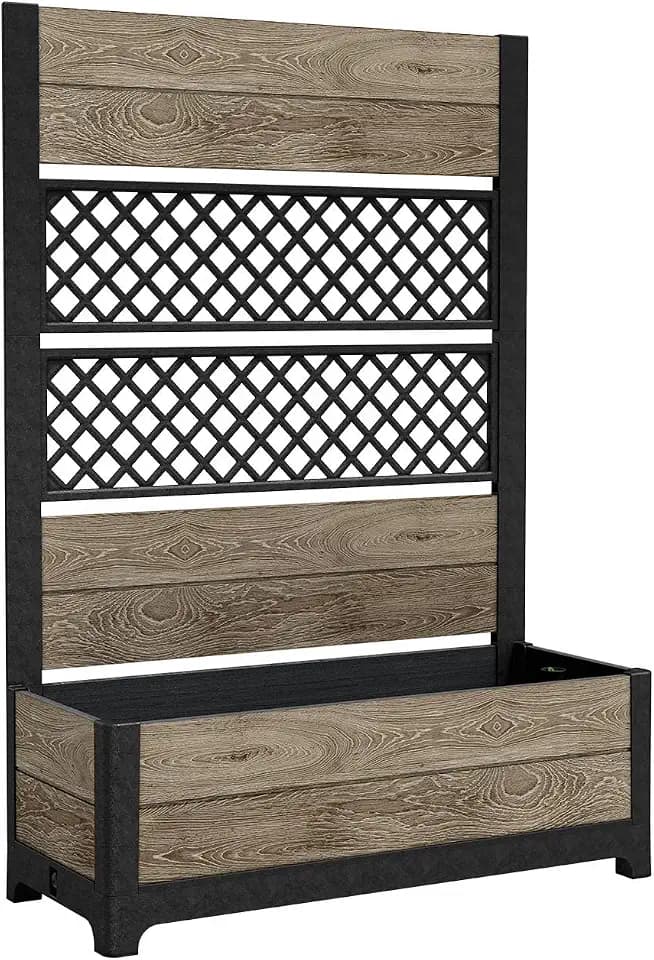 Keter Outdoor Planter Box with Privacy Screen and Trellis – 26 Gallon Raised Garden Bed for Climbing Plants, Wood-Look Resin, Weather-Resistant Divider for Patio, Balcony & Backyard