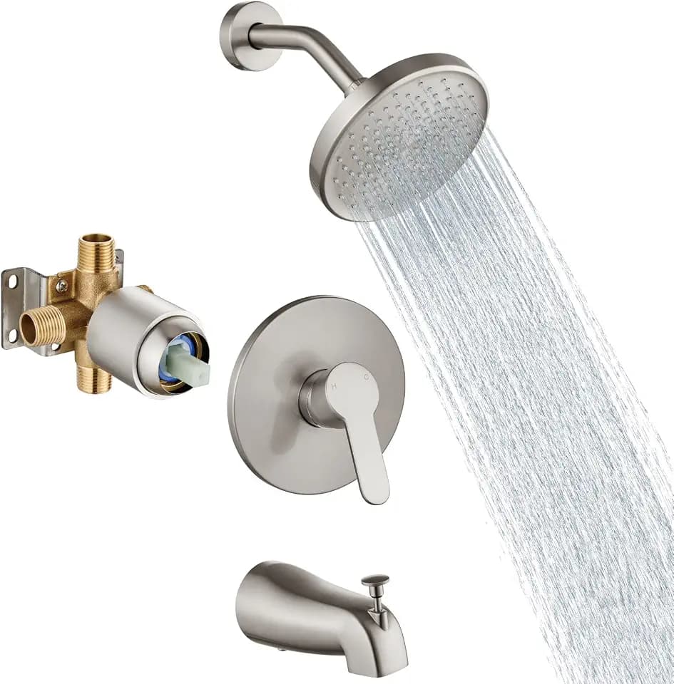 Aolemi Shower Faucet Set with Valve Tub Spout 6 Inch Head Brushed Nickel