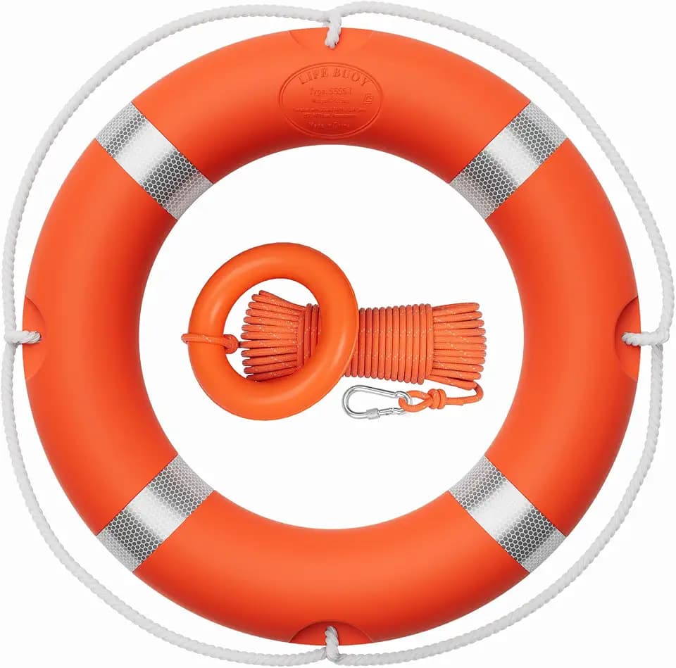 Tresbro 23"/28" Boat Safety Throw Ring with Water Floating Lifesaving Rope 50FT Set, Professional Life Ring and Reflective Strip