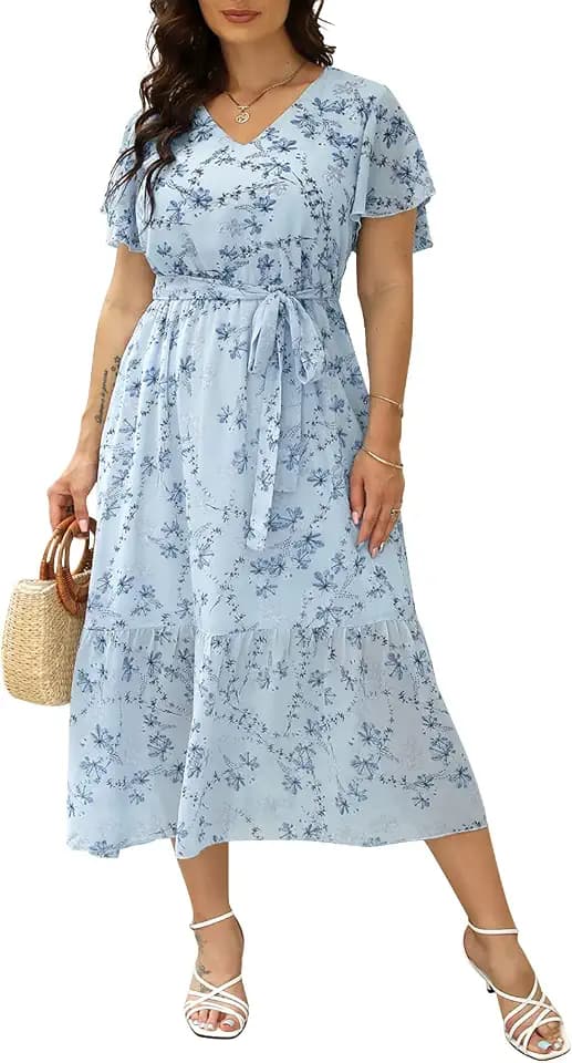 Nemidor Women Plus Size Summer Casual Midi Dress Floral Boho