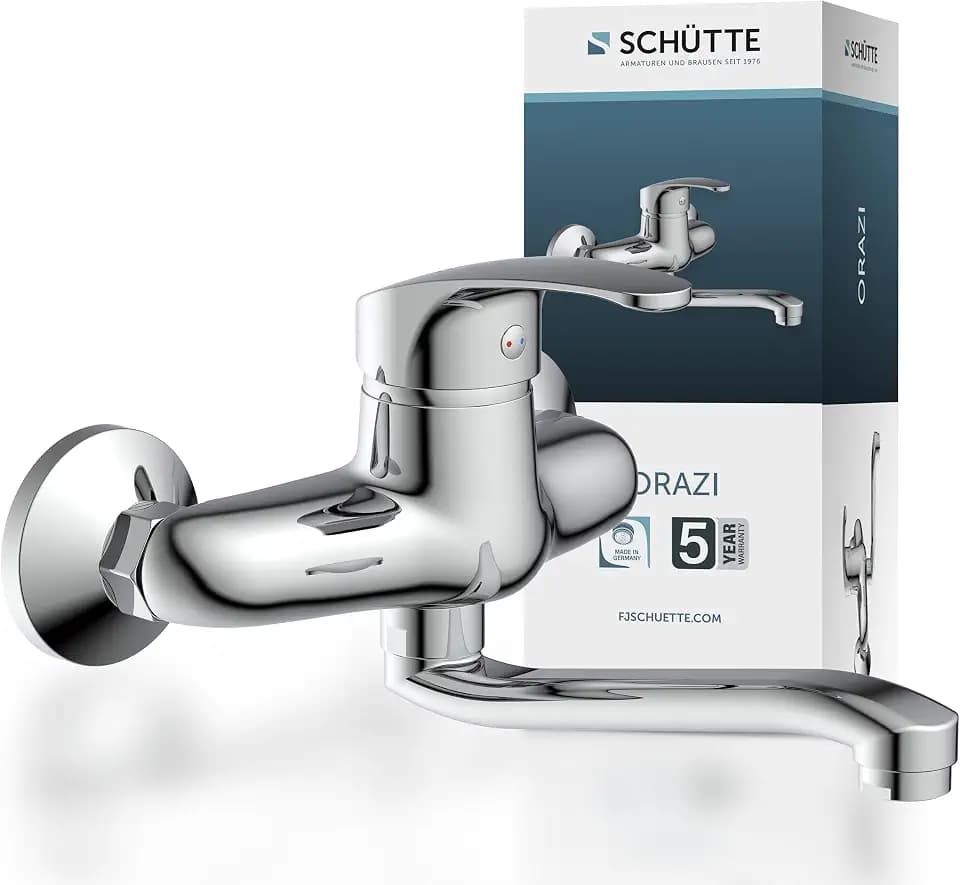 SCHÜTTE 36760 ORAZI Wandwasserhahn Chrom, Wand-Spültischarmatur 360°