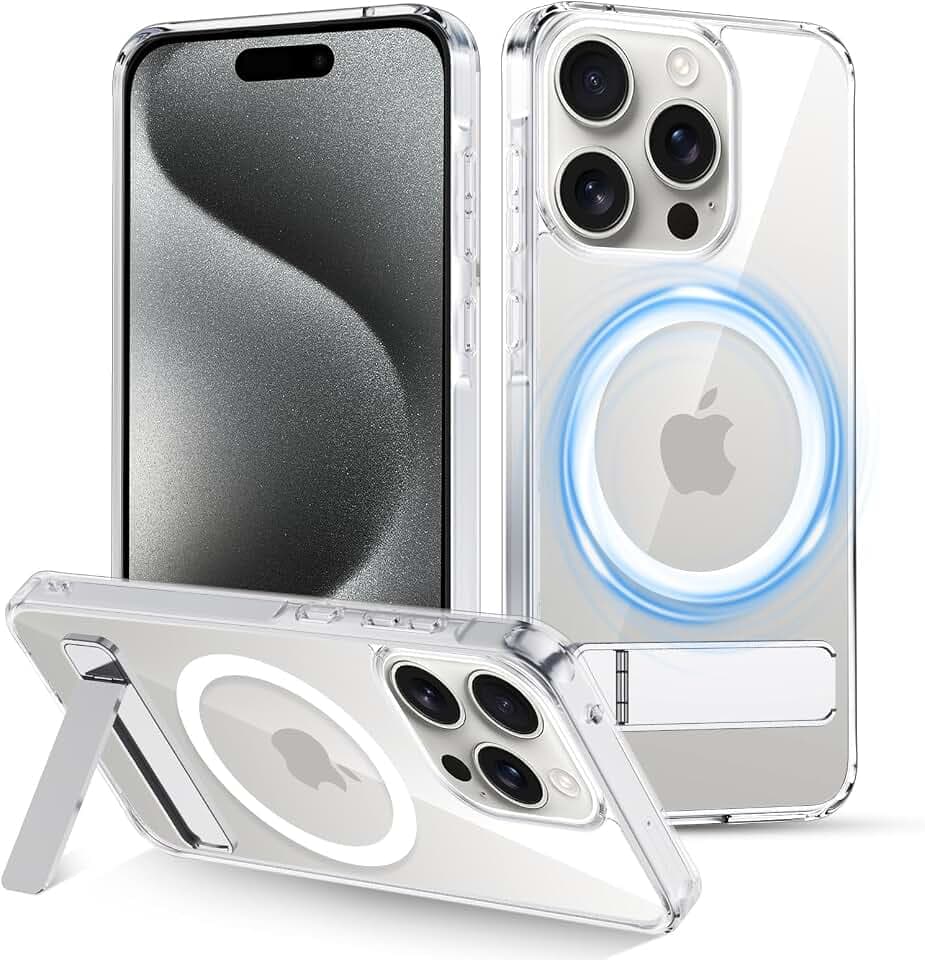XTCASE für iPhone 15 Pro Hülle kompatibel mit Magsafe Ständer Transparent