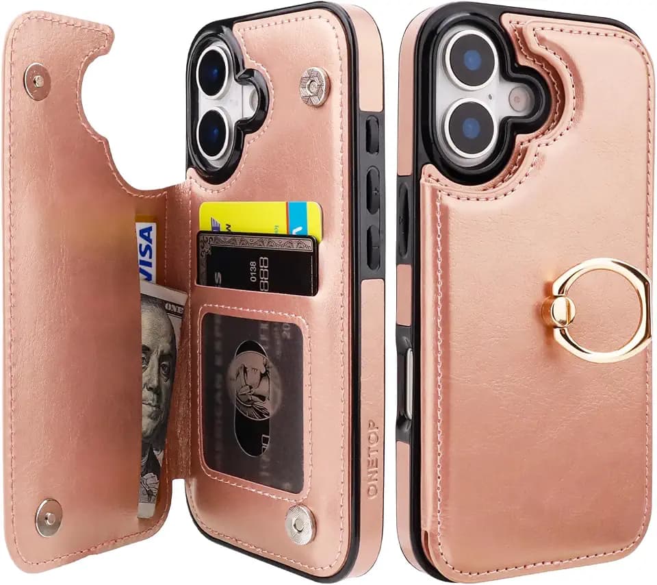 ONETOP for iPhone 17 Wallet Case with Credit Card Holder,Rosegold