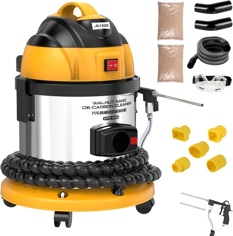 AUTOOL HTS558 Strahlgeräte Nussschalen Strahlgerät, Automotor-Einlassventil-Reinigungsmaschine 220V Walnuss-Sand-Motor-Kohlenstoff-Reiniger (Europäischer Standard)
