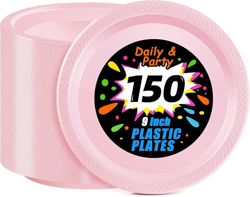 WELLIFE 150 Pcs 9 Inch Pink Plastic Plates
