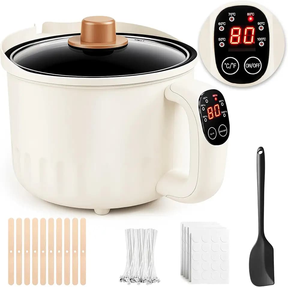 KEARLGMBH Electric Wax Melter with LED Display, Candle Making Kit for Adults，Wax Melt Warmer with 6 Level Temp Control, Large Capacity Wax Melting Pot, Candle Making Supplies