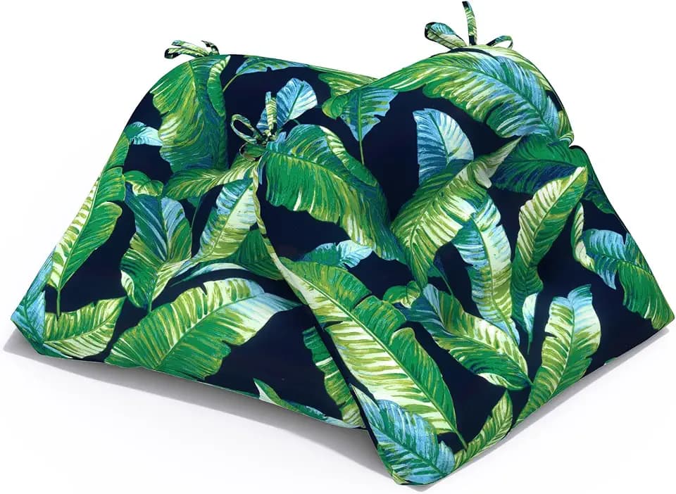 Patio Wicker Chair Cushions, All Weather Outdoor Tufted Chair Pads Pack of 2, 19 x 19 x 4 Inch U-Shaped Seat Cushions of Garden Furniture Decoration, Hanalei Lagoon