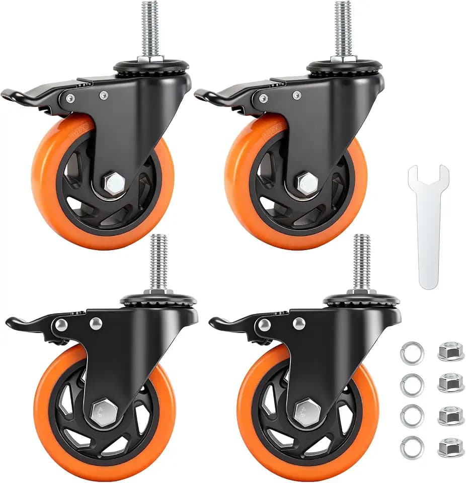 4 Inch Caster Wheels,Threaded Stem Casters Set of 4 Heavy Duty with Brake