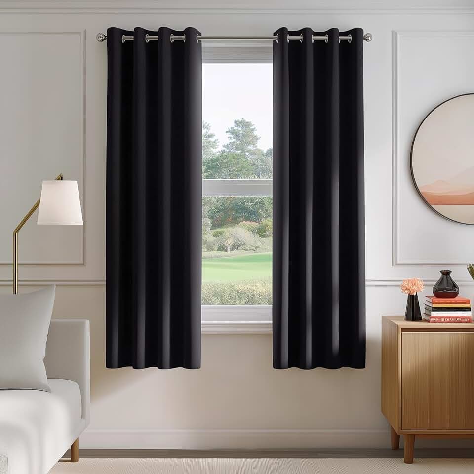 FMFUNCTEX 100% Blackout Black Curtains 54 Inches for Bedroom, 2 Panels
