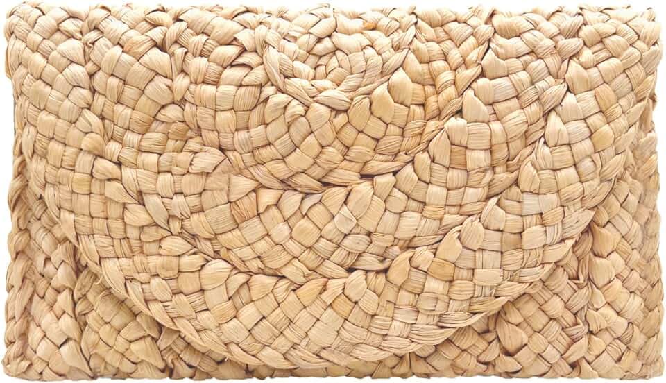 Straw Clutch Purses for Women Woven Straw Beach Handbag Envelope Rattan Clutch for Summer