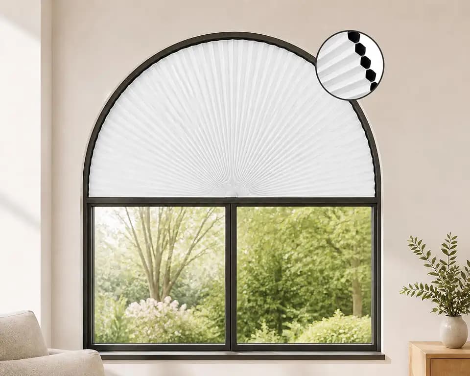 Blackout Arch Window Shade, No Drill, 48" W x 24" H, White