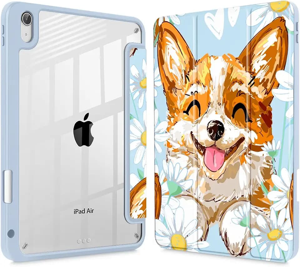 Case for iPad Air 11 inch M4 2026/M3 2025/M2 2024, for iPad Air 5th/4th Generation Case 10.9 inch 2022/2020, Tablet Cover with Acrylic Clear Back Shell, Cute Corgi Dog