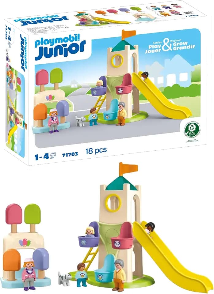 PLAYMOBIL JUNIOR | Erlebnisturm mit Eisstand | nachhaltiges Spielzeug aus biobasierten Kunststoffen | für Kinder ab 1 Jahr | 71703